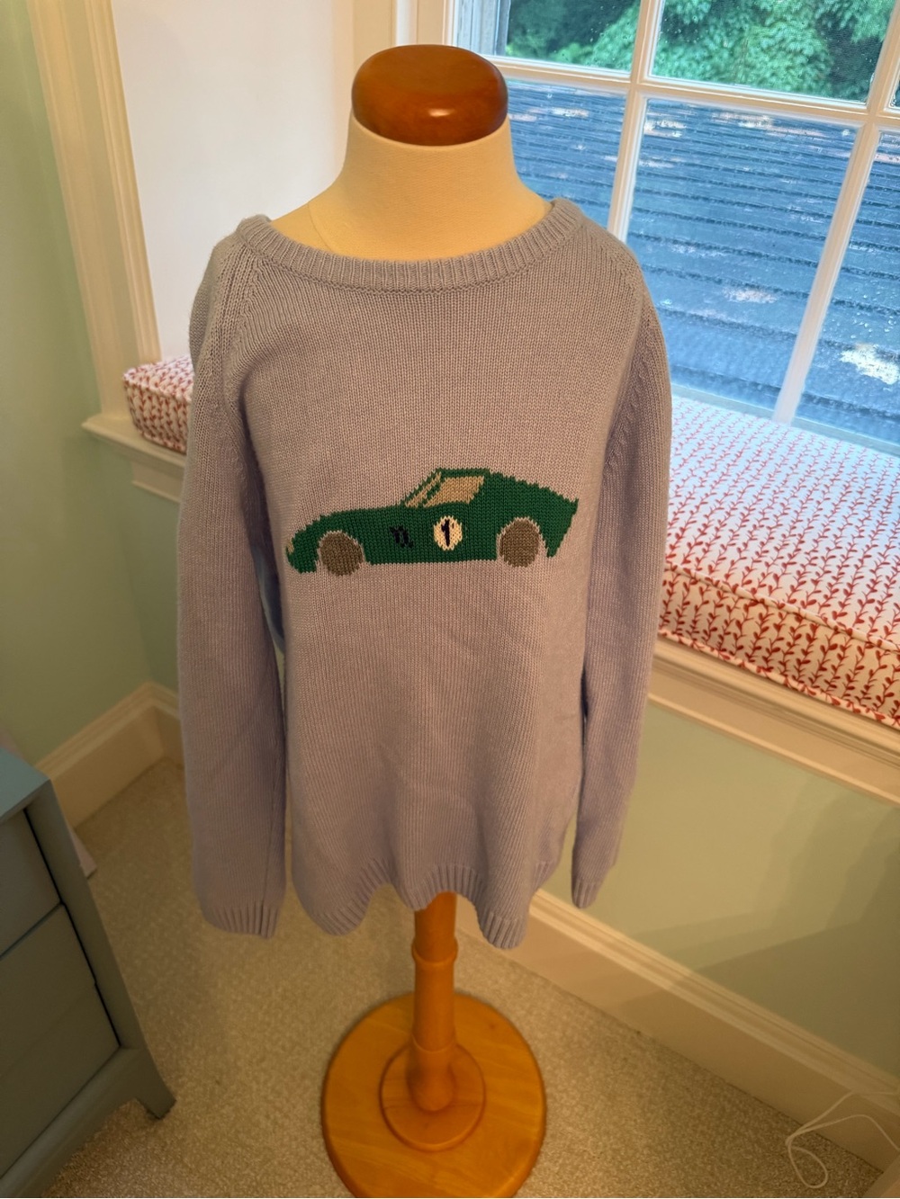 Thomas Brown for Trotters Light Blue Sweater with Green Car Motif - 8-9
